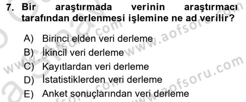 İstatistik 1 Dersi 2024 - 2025 Yılı (Vize) Ara Sınav Soruları 7. Soru