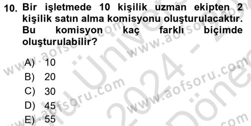 İstatistik 1 Dersi 2024 - 2025 Yılı (Final) Dönem Sonu Sınav Soruları 10. Soru