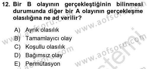 İstatistik 1 Dersi 2024 - 2025 Yılı (Final) Dönem Sonu Sınav Soruları 12. Soru
