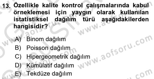 İstatistik 1 Dersi 2024 - 2025 Yılı (Final) Dönem Sonu Sınav Soruları 13. Soru