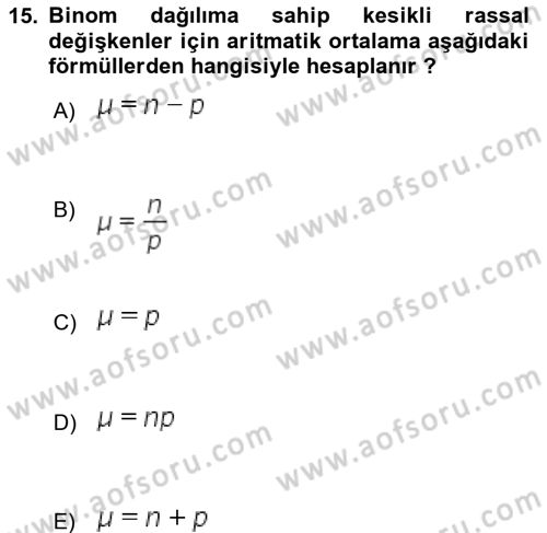 İstatistik 1 Dersi 2024 - 2025 Yılı (Final) Dönem Sonu Sınav Soruları 15. Soru