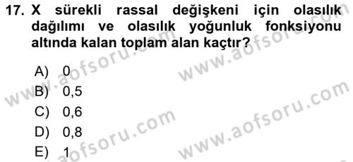 İstatistik 1 Dersi 2024 - 2025 Yılı (Final) Dönem Sonu Sınav Soruları 17. Soru