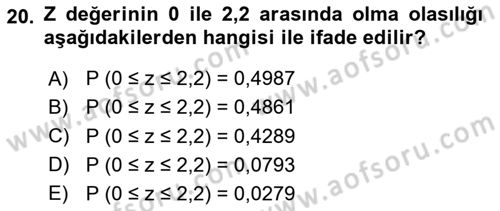 İstatistik 1 Dersi 2024 - 2025 Yılı (Final) Dönem Sonu Sınav Soruları 20. Soru