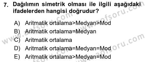 İstatistik 1 Dersi 2024 - 2025 Yılı (Final) Dönem Sonu Sınav Soruları 7. Soru