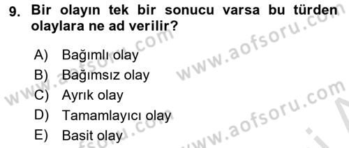 İstatistik 1 Dersi 2024 - 2025 Yılı (Final) Dönem Sonu Sınav Soruları 9. Soru