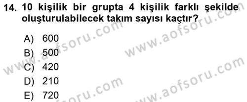 İstatistik 1 Dersi 2024 - 2025 Yılı Yaz Okulu Sınav Soruları 14. Soru