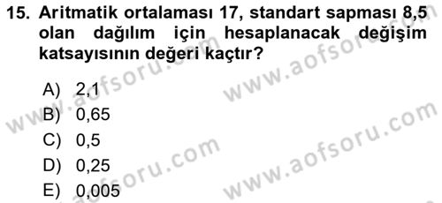 İstatistik 1 Dersi 2024 - 2025 Yılı Yaz Okulu Sınav Soruları 15. Soru