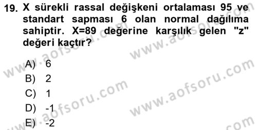 İstatistik 1 Dersi 2024 - 2025 Yılı Yaz Okulu Sınav Soruları 19. Soru