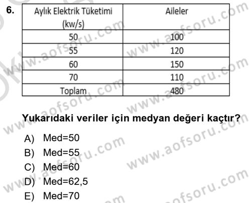 İstatistik 1 Dersi 2024 - 2025 Yılı Yaz Okulu Sınav Soruları 6. Soru