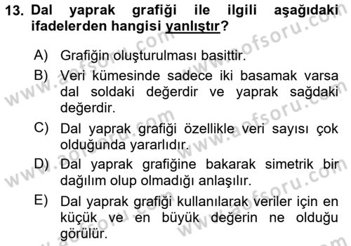 İstatistik 1 Dersi 2025 - 2026 Yılı (Vize) Ara Sınav Soruları 13. Soru