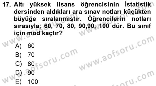 İstatistik 1 Dersi 2025 - 2026 Yılı (Vize) Ara Sınav Soruları 17. Soru