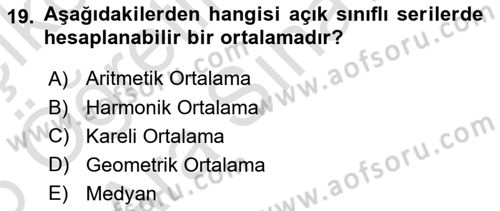 İstatistik 1 Dersi 2025 - 2026 Yılı (Vize) Ara Sınav Soruları 19. Soru