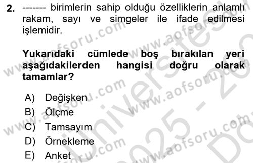 İstatistik 1 Dersi 2025 - 2026 Yılı (Vize) Ara Sınav Soruları 2. Soru