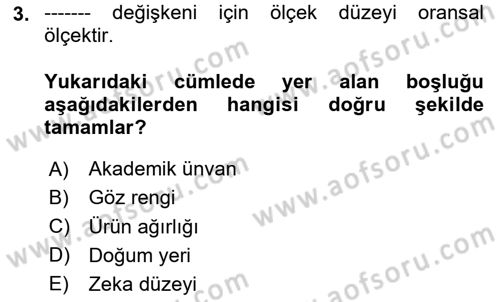 İstatistik 1 Dersi 2025 - 2026 Yılı (Vize) Ara Sınav Soruları 3. Soru