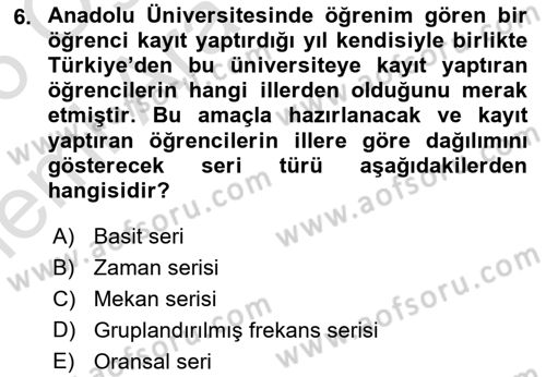 İstatistik 1 Dersi 2025 - 2026 Yılı (Vize) Ara Sınav Soruları 6. Soru