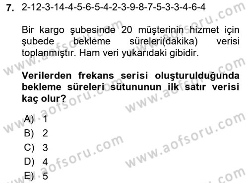 İstatistik 1 Dersi 2025 - 2026 Yılı (Vize) Ara Sınav Soruları 7. Soru