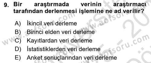 İstatistik 1 Dersi 2025 - 2026 Yılı (Vize) Ara Sınav Soruları 9. Soru