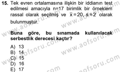 İstatistik 2 Dersi 2012 - 2013 Yılı (Vize) Ara Sınav Soruları 15. Soru