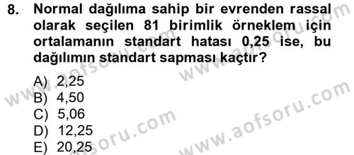 İstatistik 2 Dersi 2012 - 2013 Yılı (Vize) Ara Sınav Soruları 8. Soru