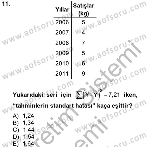 İstatistik 2 Dersi 2012 - 2013 Yılı (Final) Dönem Sonu Sınavı 11. Soru