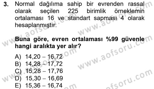 İstatistik 2 Dersi 2012 - 2013 Yılı (Final) Dönem Sonu Sınavı 3. Soru