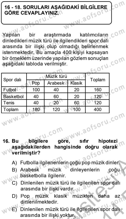 İstatistik 2 Dersi 2013 - 2014 Yılı (Vize) Ara Sınavı 16. Soru