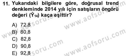 İstatistik 2 Dersi 2013 - 2014 Yılı (Final) Dönem Sonu Sınav Soruları 11. Soru