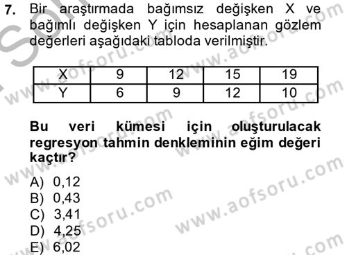 İstatistik 2 Dersi 2013 - 2014 Yılı (Final) Dönem Sonu Sınav Soruları 7. Soru