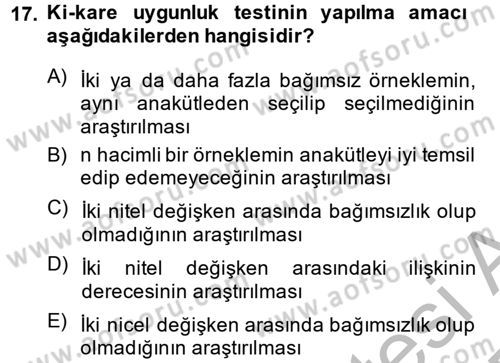 İstatistik 2 Dersi 2014 - 2015 Yılı (Vize) Ara Sınav Soruları 17. Soru