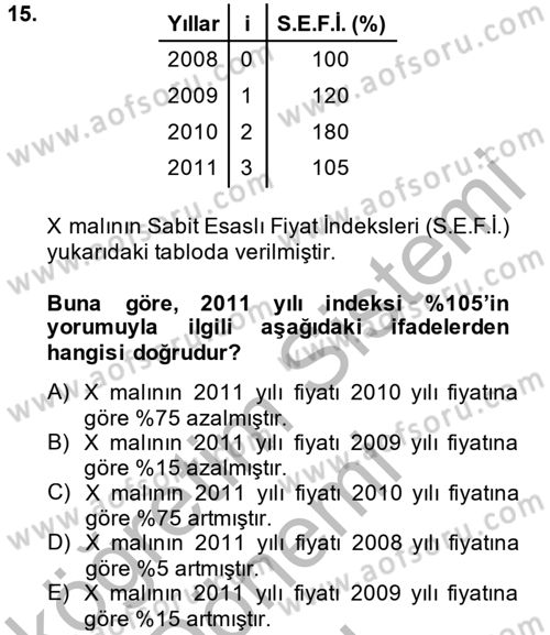 İstatistik 2 Dersi 2014 - 2015 Yılı (Final) Dönem Sonu Sınav Soruları 15. Soru