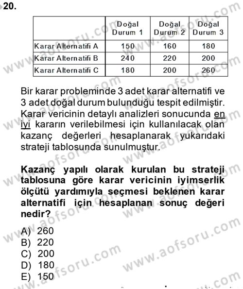 İstatistik 2 Dersi 2014 - 2015 Yılı (Final) Dönem Sonu Sınav Soruları 20. Soru