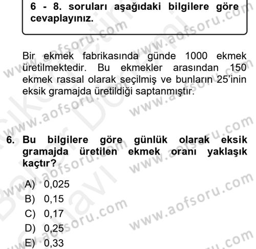 İstatistik 2 Dersi 2015 - 2016 Yılı (Vize) Ara Sınav Soruları 6. Soru