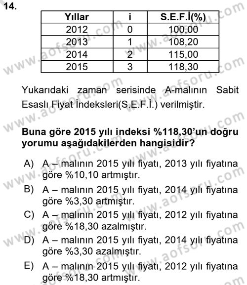 İstatistik 2 Dersi 2015 - 2016 Yılı (Final) Dönem Sonu Sınav Soruları 14. Soru