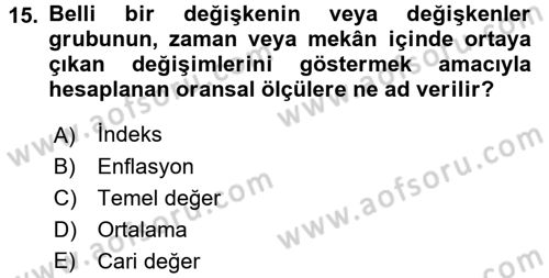 İstatistik 2 Dersi 2015 - 2016 Yılı (Final) Dönem Sonu Sınav Soruları 15. Soru