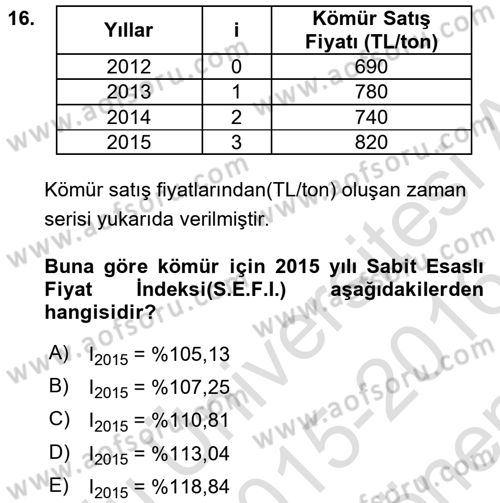 İstatistik 2 Dersi 2015 - 2016 Yılı (Final) Dönem Sonu Sınav Soruları 16. Soru