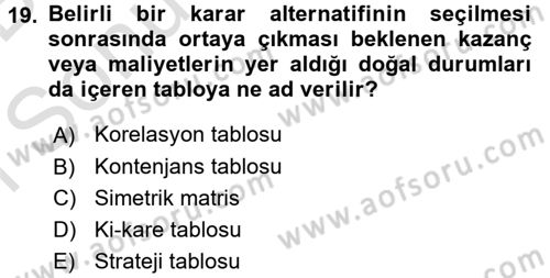 İstatistik 2 Dersi 2015 - 2016 Yılı (Final) Dönem Sonu Sınav Soruları 19. Soru