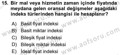 İstatistik 2 Dersi 2015 - 2016 Yılı Tek Ders Sınavı 15. Soru