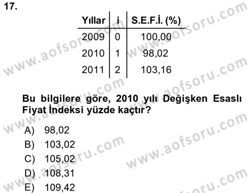 İstatistik 2 Dersi 2015 - 2016 Yılı Tek Ders Sınavı 17. Soru