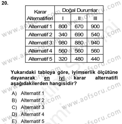 İstatistik 2 Dersi 2015 - 2016 Yılı Tek Ders Sınavı 20. Soru