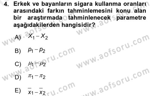 İstatistik 2 Dersi 2015 - 2016 Yılı Tek Ders Sınavı 4. Soru