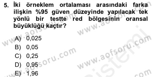 İstatistik 2 Dersi 2015 - 2016 Yılı Tek Ders Sınavı 5. Soru