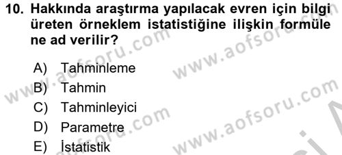 İstatistik 2 Dersi 2016 - 2017 Yılı (Vize) Ara Sınav Soruları 10. Soru