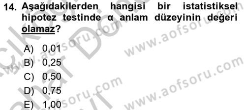İstatistik 2 Dersi 2016 - 2017 Yılı (Vize) Ara Sınav Soruları 14. Soru