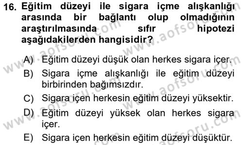 İstatistik 2 Dersi 2016 - 2017 Yılı (Vize) Ara Sınav Soruları 16. Soru