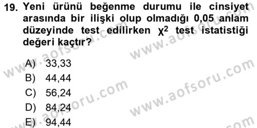 İstatistik 2 Dersi 2016 - 2017 Yılı (Vize) Ara Sınav Soruları 19. Soru