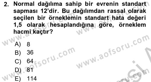İstatistik 2 Dersi 2016 - 2017 Yılı (Vize) Ara Sınav Soruları 2. Soru