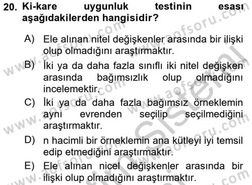 İstatistik 2 Dersi 2016 - 2017 Yılı (Vize) Ara Sınav Soruları 20. Soru