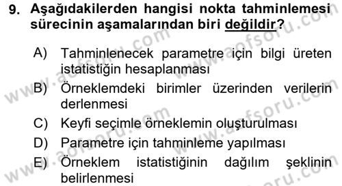 İstatistik 2 Dersi 2016 - 2017 Yılı (Vize) Ara Sınavı 9. Soru