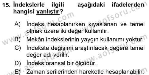 İstatistik 2 Dersi 2016 - 2017 Yılı (Final) Dönem Sonu Sınav Soruları 15. Soru