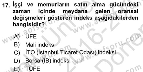 İstatistik 2 Dersi 2016 - 2017 Yılı (Final) Dönem Sonu Sınav Soruları 17. Soru